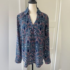 Express The Portofino Navy and Pink Paisley Button-Down Blouse